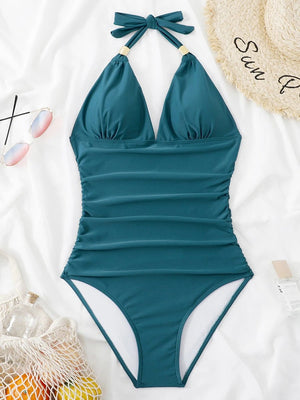 Enteriza con Tirantes de Lazo y Detalles Fruncidos Ref. 0461 - Marea Bella Swimwear