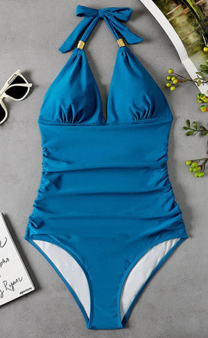 Enteriza con Tirantes de Lazo y Detalles Fruncidos Ref. 0461 - Marea Bella Swimwear