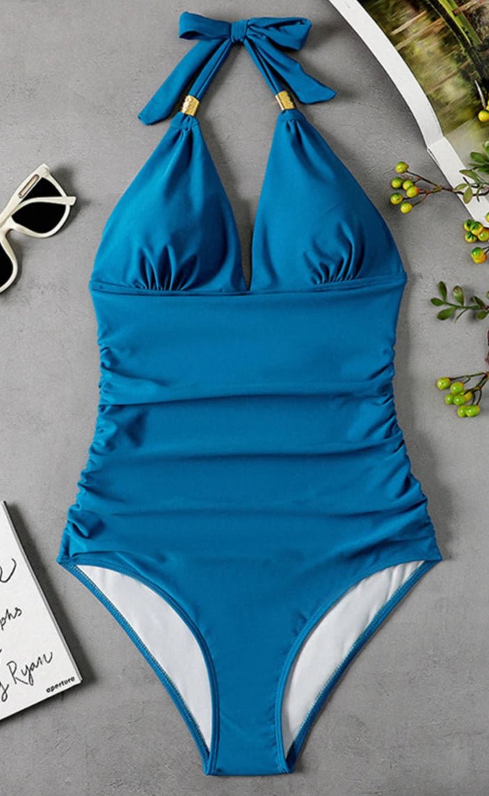 Enteriza con Tirantes de Lazo y Detalles Fruncidos Ref. 0461 - Marea Bella Swimwear