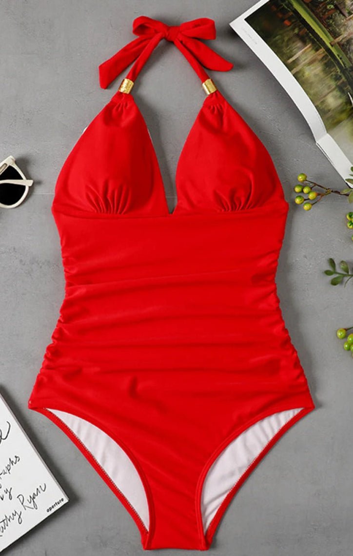 Enteriza con Tirantes de Lazo y Detalles Fruncidos Ref. 0461 - Marea Bella Swimwear