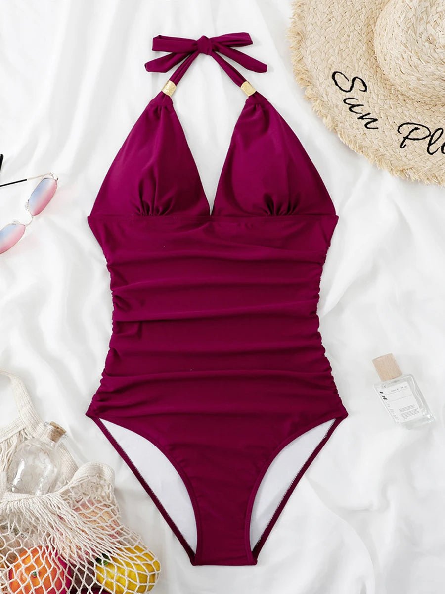 Enteriza con Tirantes de Lazo y Detalles Fruncidos Ref. 0461 - Marea Bella Swimwear