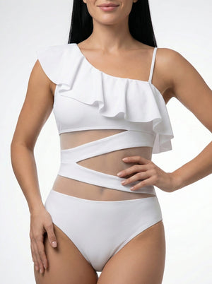 Enteriza con Volados y Detalles Cruzados en Tul Ref. 0777 - Marea Bella Swimwear