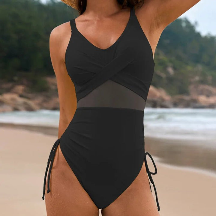 Enteriza Cruzada con Detalles de Tul y Lazo Lateral Ref. 0458 - Marea Bella Swimwear