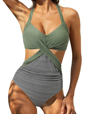 Enteriza Cruzada con Recorte y Combinación de Estampas Ref. 0190 - Marea Bella Swimwear