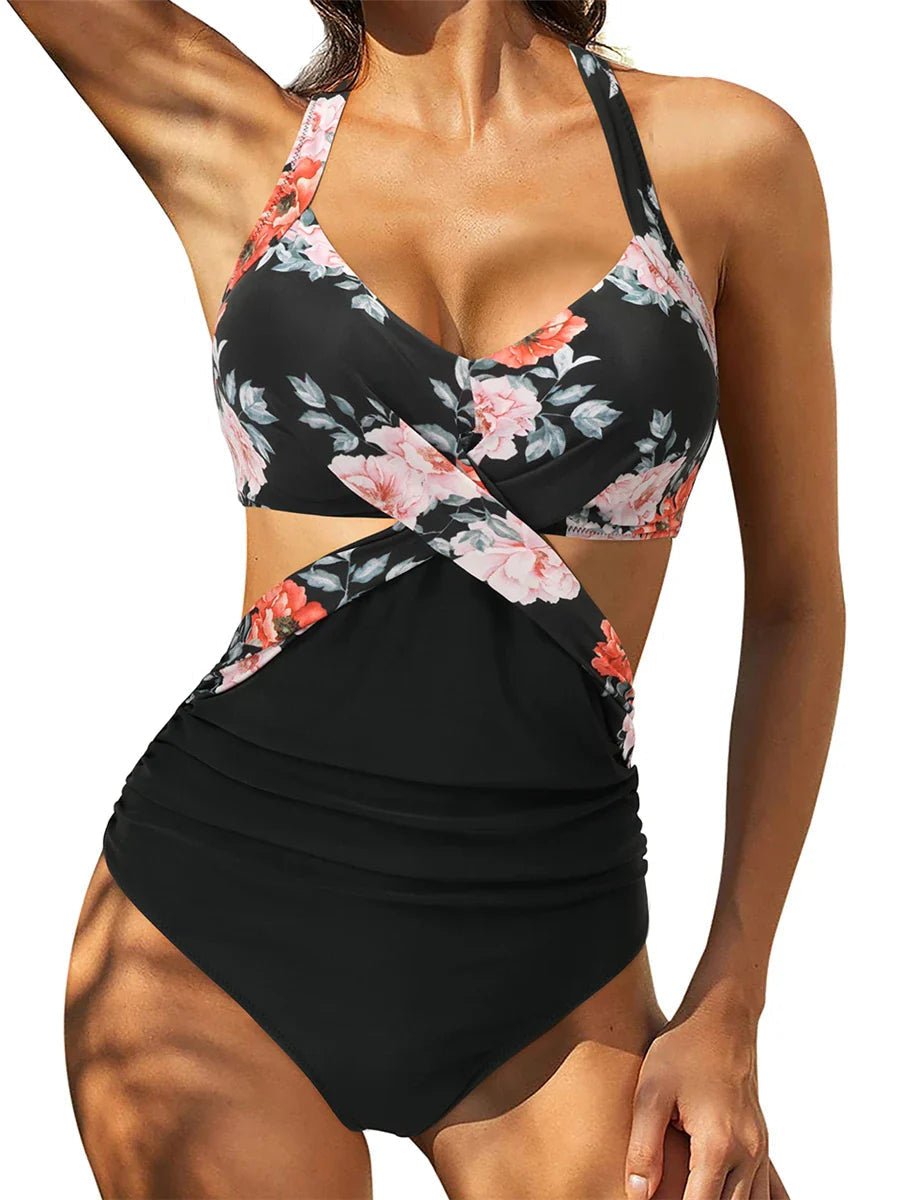 Enteriza Cruzada con Recorte y Combinación de Estampas Ref. 0190 - Marea Bella Swimwear