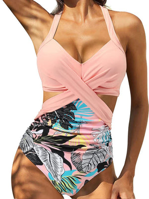 Enteriza Cruzada con Recorte y Combinación de Estampas Ref. 0190 - Marea Bella Swimwear
