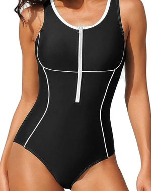 Enteriza Deportiva con Cierre Frontal y Tirantes Anchos Ref. 0675 - Marea Bella Swimwear