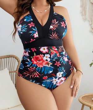 Enteriza Plus Size con Estampa Floral y Tirantes Regulables Ref. 0614 - Marea Bella Swimwear
