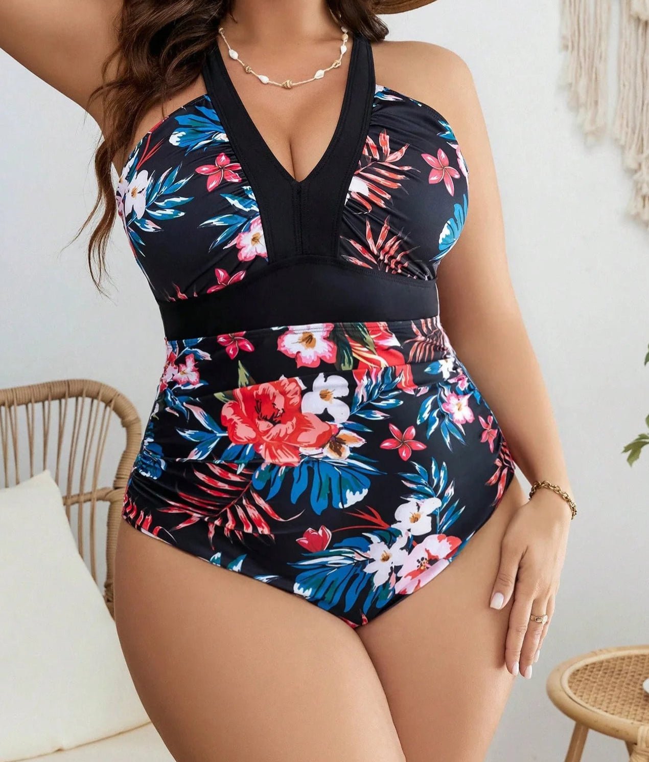 Enteriza Plus Size con Estampa Floral y Tirantes Regulables Ref. 0614 - Marea Bella Swimwear