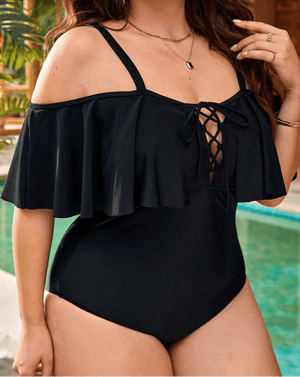 Enteriza Plus Size con Hombro Calado y Volado Amplio Ref. 0610 - Marea Bella Swimwear