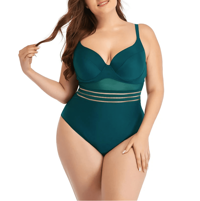 Enteriza Plus Size con Taza Moldeada y Detalles de Tul Ref. 0604 - Marea Bella Swimwear