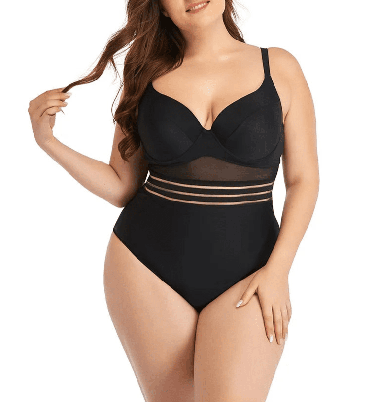 Enteriza Plus Size con Taza Moldeada y Detalles de Tul Ref. 0604 - Marea Bella Swimwear