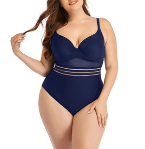 Enteriza Plus Size con Taza Moldeada y Detalles de Tul Ref. 0604 - Marea Bella Swimwear