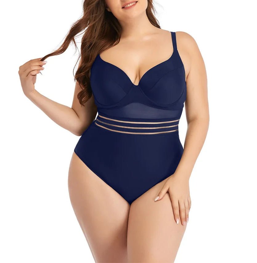 Enteriza Plus Size con Taza Moldeada y Detalles de Tul Ref. 0604 - Marea Bella Swimwear