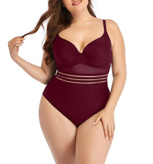 Enteriza Plus Size con Taza Moldeada y Detalles de Tul Ref. 0604 - Marea Bella Swimwear