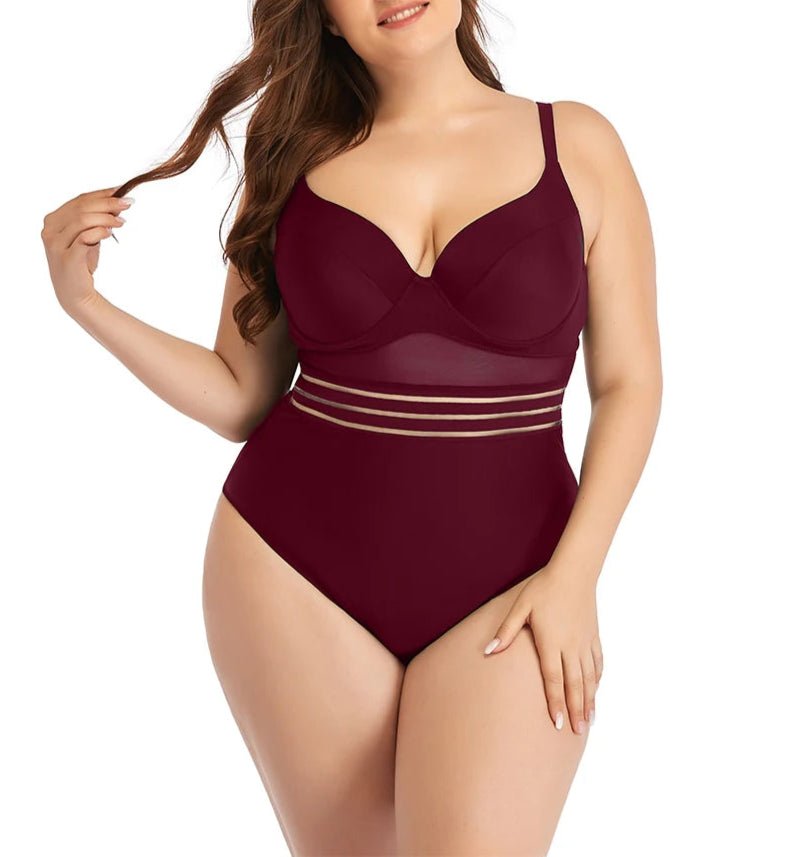 Enteriza Plus Size con Taza Moldeada y Detalles de Tul Ref. 0604 - Marea Bella Swimwear