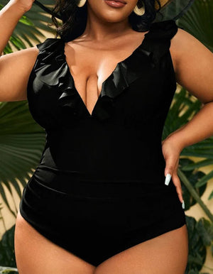 Enteriza Plus Size con Volados y Frunce Lateral Ref. 0609 - Marea Bella Swimwear