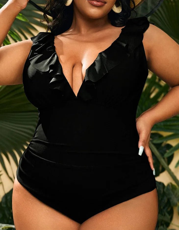 Enteriza Plus Size con Volados y Frunce Lateral Ref. 0609 - Marea Bella Swimwear