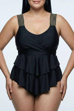 Enteriza Plus Size Cruzada con Volado Frontal Ref. 0667 - Marea Bella Swimwear