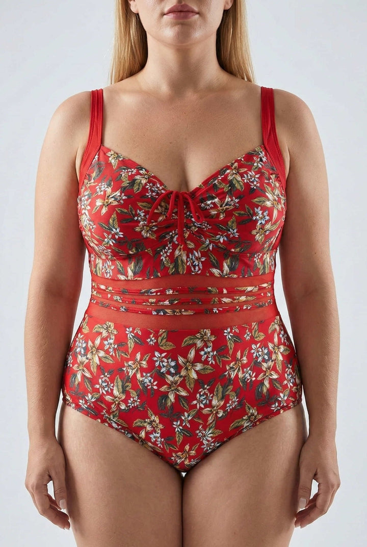 Enteriza Plus Size Estampada con Lazo Frontal y Amarre en la Espalda Ref. 0664 - Marea Bella Swimwear