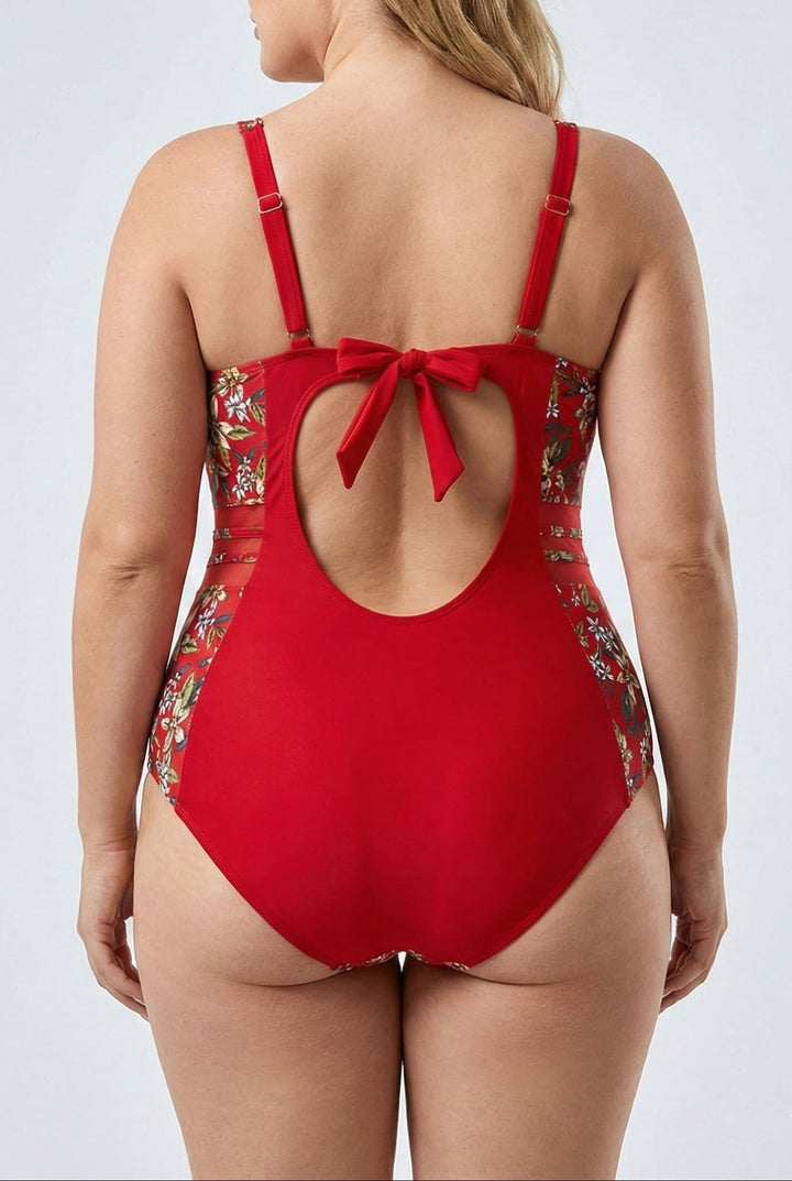 Enteriza Plus Size Estampada con Lazo Frontal y Amarre en la Espalda Ref. 0664 - Marea Bella Swimwear