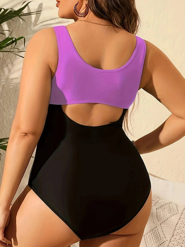 Enteriza Plus Size Estilo Deportivo Bicolor con Recortes Ref. 0612 - Marea Bella Swimwear