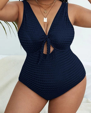Enteriza Plus Size Texturizada con Lazo Frontal Ref. 0607 - Marea Bella Swimwear