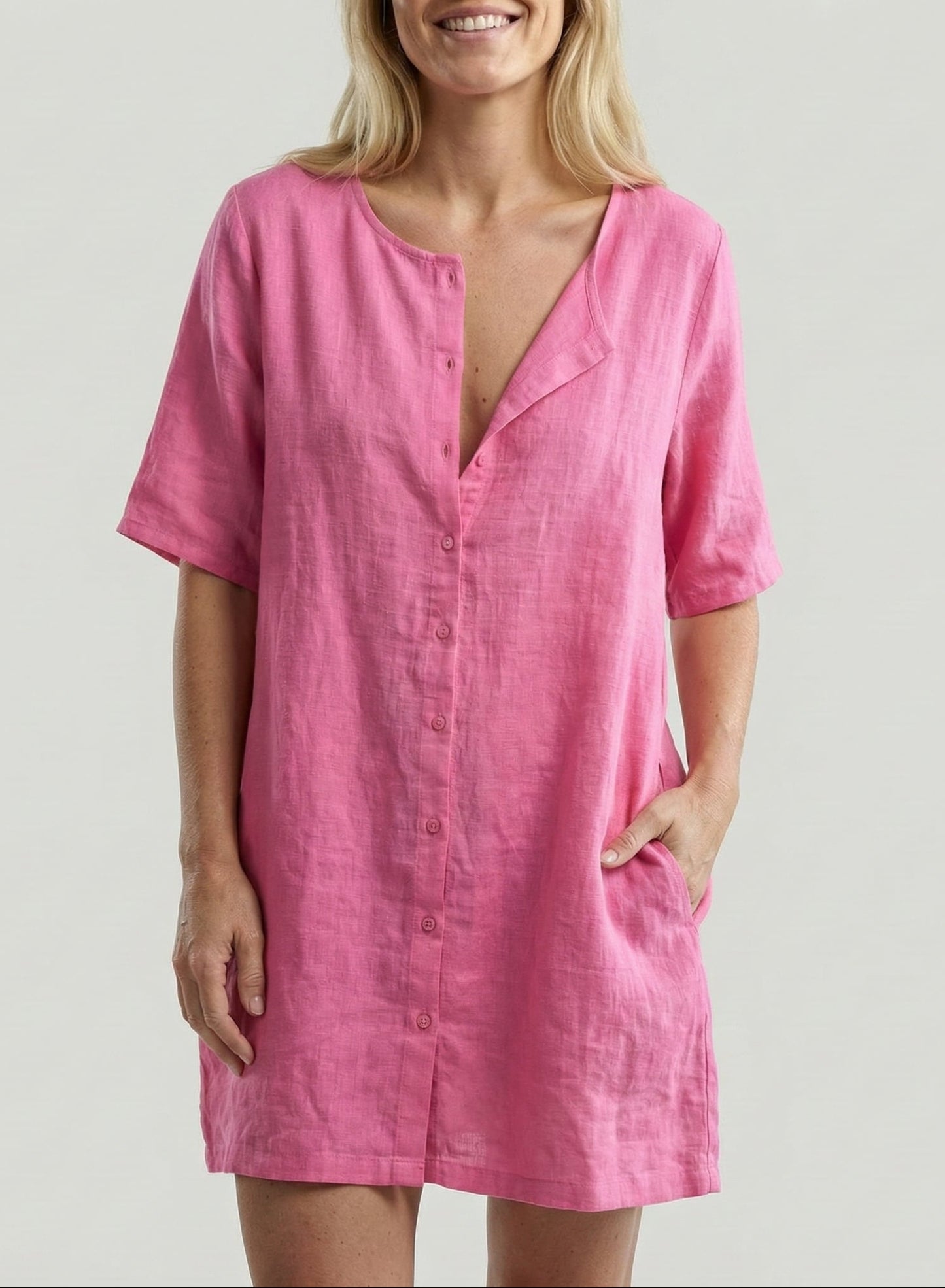 Salida de Playa Chemise con Cuello Amplio y Botones Frontales Ref: 0386