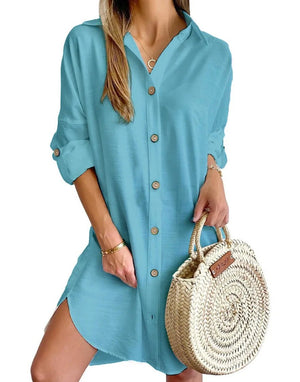 Salida de Playa Chemise con Botones Frontales y en las Mangas Ref. 0381 - Marea Bella Swimwear
