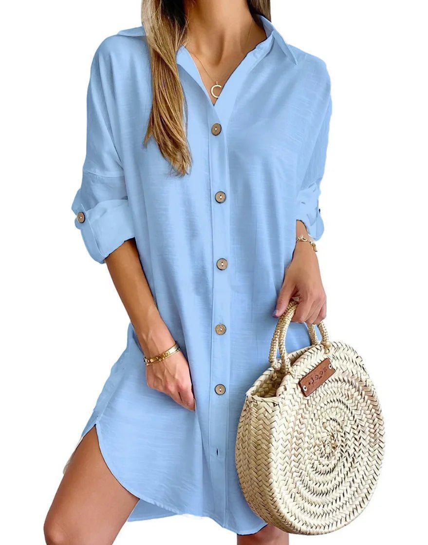Salida de Playa Chemise con Botones Frontales y en las Mangas Ref. 0381 - Marea Bella Swimwear