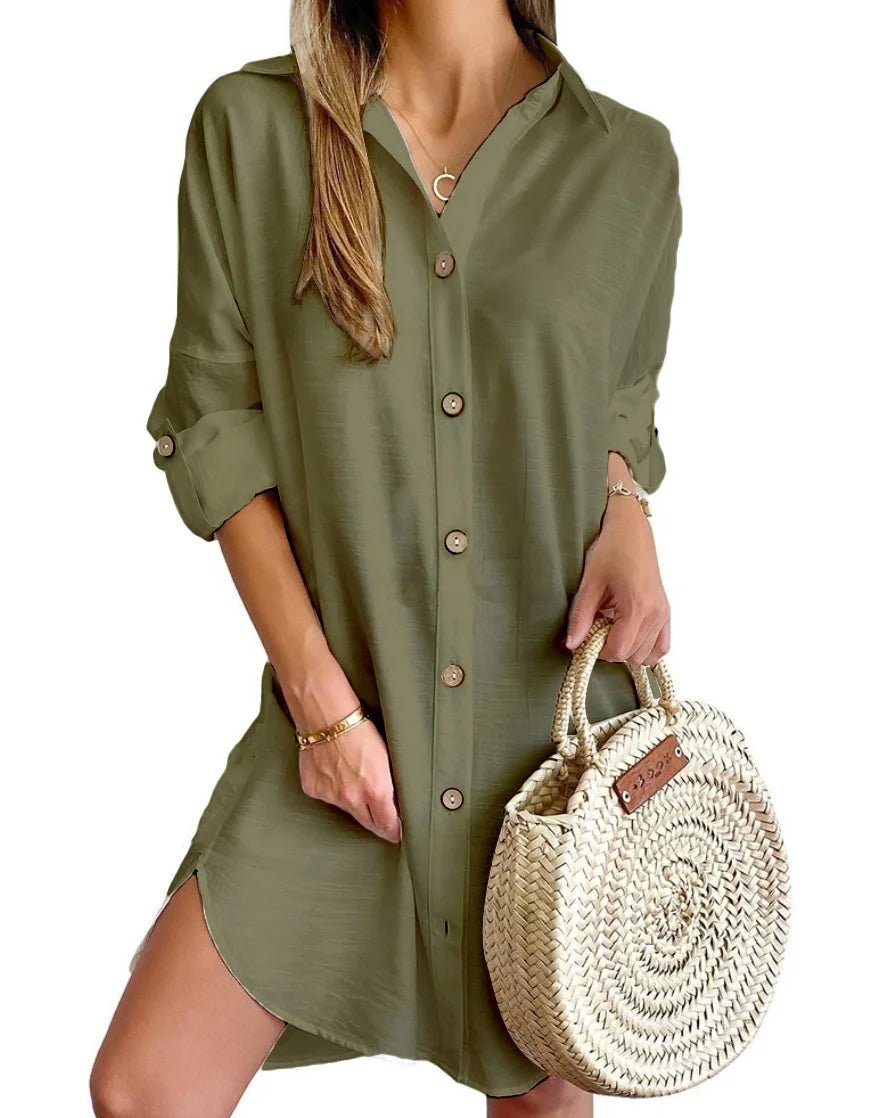 Salida de Playa Chemise con Botones Frontales y en las Mangas Ref. 0381 - Marea Bella Swimwear