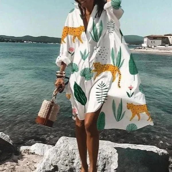 Salida de Playa Chemise con Corte Suelto y Botones Frontales Ref. 0234 - Marea Bella Swimwear