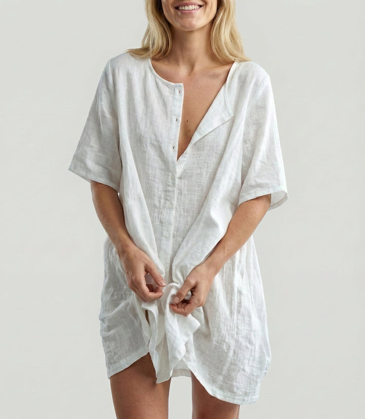 Salida de Playa Chemise con Cuello Amplio y Botones Frontales Ref. 0386 - Marea Bella Swimwear