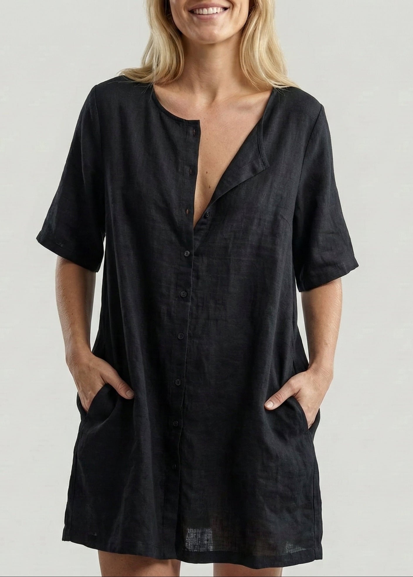 Salida de Playa Chemise con Cuello Amplio y Botones Frontales Ref. 0386 - Marea Bella Swimwear