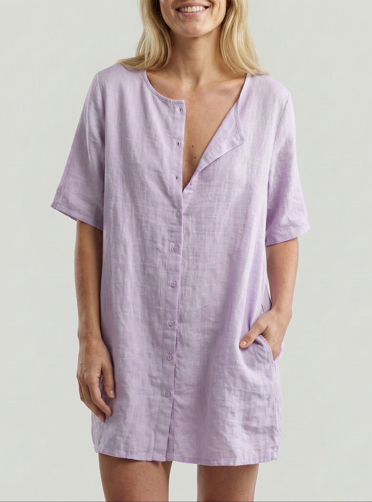 Salida de Playa Chemise con Cuello Amplio y Botones Frontales Ref. 0386 - Marea Bella Swimwear