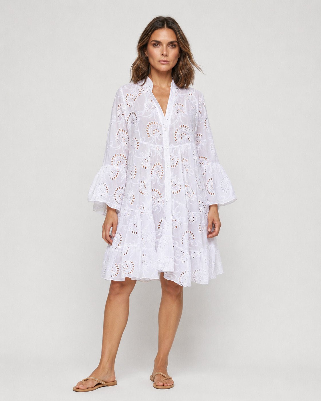 Salida de Playa Chemise en Broderie con Mangas Abullonadas Ref. 0434 - Marea Bella Swimwear
