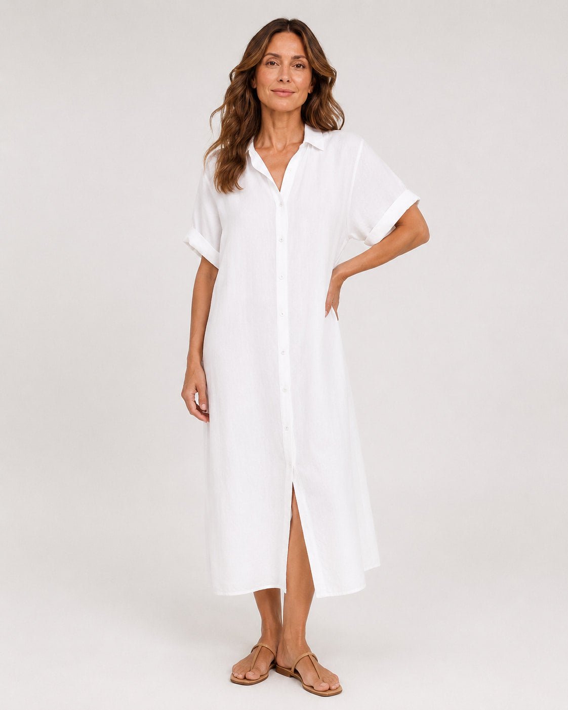 Salida de Playa Chemise Larga con Botones Frontales y Manga Corta Ref. 0374 - Marea Bella Swimwear