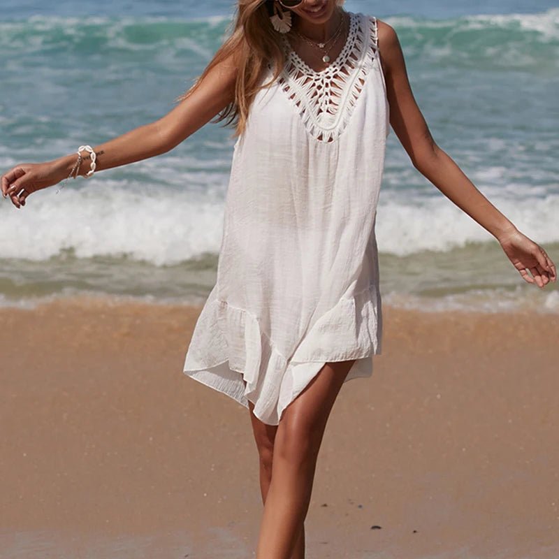 Salida de Playa con Detalle Calado y Apliques Coloridos Ref. 0248 - Marea Bella Swimwear