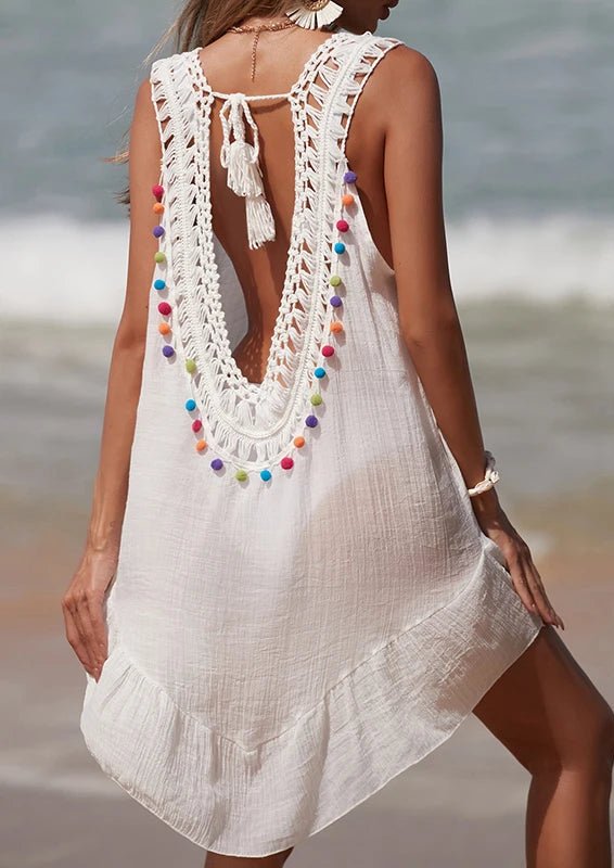 Salida de Playa con Detalle Calado y Apliques Coloridos Ref. 0248 - Marea Bella Swimwear