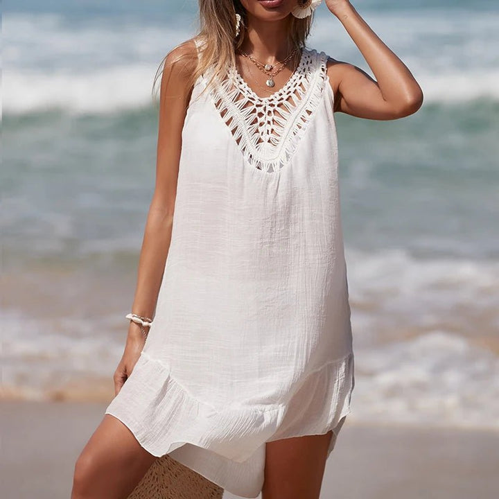 Salida de Playa con Detalle Calado y Apliques Coloridos Ref. 0248 - Marea Bella Swimwear