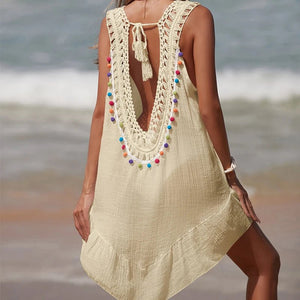 Salida de Playa con Detalle Calado y Apliques Coloridos Ref. 0248 - Marea Bella Swimwear