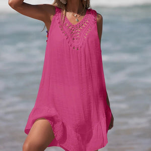 Salida de Playa con Detalle Calado y Apliques Coloridos Ref. 0248 - Marea Bella Swimwear