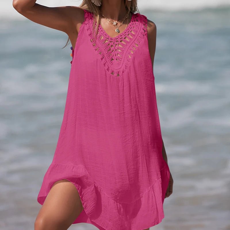 Salida de Playa con Detalle Calado y Apliques Coloridos Ref. 0248 - Marea Bella Swimwear