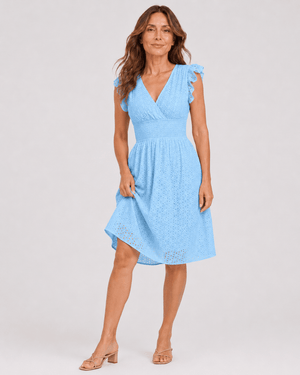 Vestido Broderie con Escote V y Cintura Fruncida Ref. 0366 - Marea Bella Swimwear