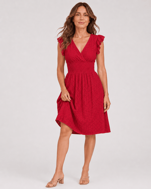 Vestido Broderie con Escote V y Cintura Fruncida Ref. 0366 - Marea Bella Swimwear