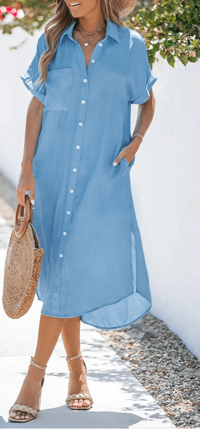 Vestido Camisero con Bolsillos y Bajo Asimétrico Ref. 0275 - Marea Bella Swimwear
