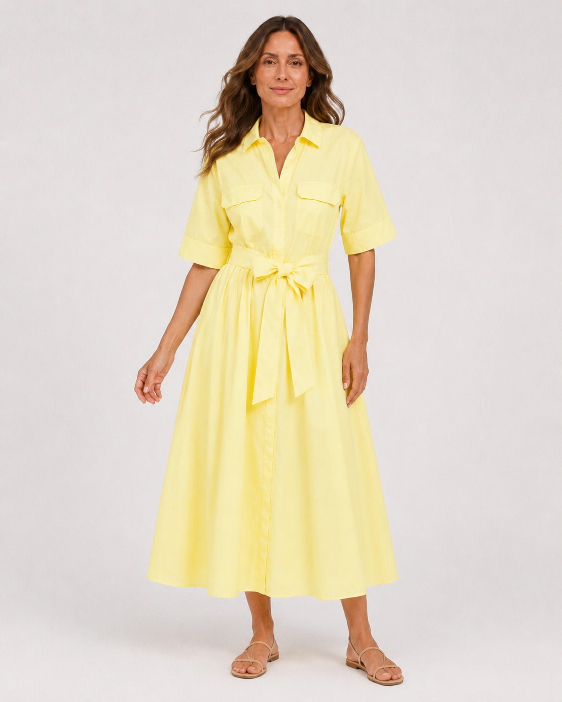 Vestido Chemise Midi con Faja y Bolsillos Frontales Ref. 0443 - Marea Bella Swimwear