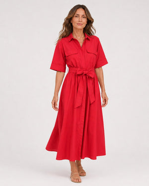 Vestido Chemise Midi con Faja y Bolsillos Frontales Ref. 0443 - Marea Bella Swimwear