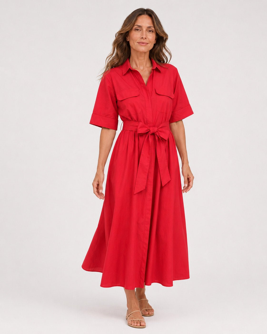 Vestido Chemise Midi con Faja y Bolsillos Frontales Ref. 0443 - Marea Bella Swimwear
