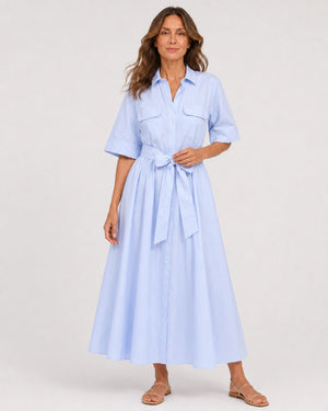 Vestido Chemise Midi con Faja y Bolsillos Frontales Ref. 0443 - Marea Bella Swimwear